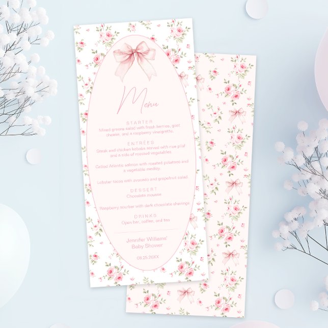 Kute Rosa Coquette Bow Blommigt Flicka Shower Meny (Skapare uppladdad)