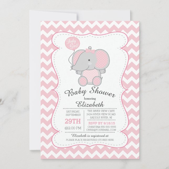 Kute Rosa Elephant Girls Baby Shower-inbjudan Inbjudningar (Framsida)