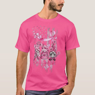 Kute Rosa Gnome USA flagga Breast Cancer Awareness T Shirt