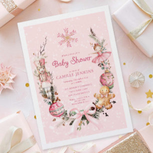 Kute Rosa, jul, babyskor Inbjudningar