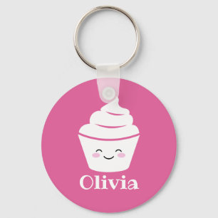 Kute rosa kawaii cupaka designkedja med barn nyckelring