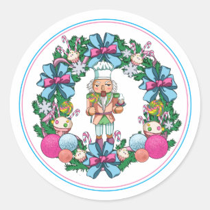 Kute Rosa och blå julklackare Runt Klistermärke