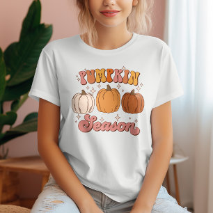 Kute Rosa och Orange Retro Pumpkin Season T Shirt