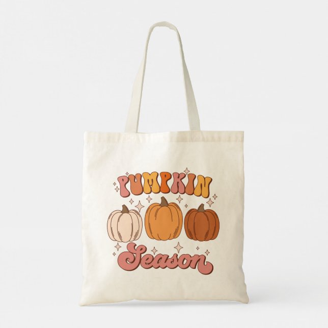 Kute Rosa och Orange Retro Pumpkin Season Tygkasse (Baksida)