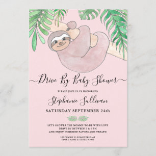 Kute Rosa Sloth Drive by Baby Shower Inbjudningar