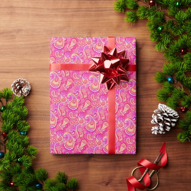 Kute rosa, sömlös paisley-utseende presentpapper (Julgåva)