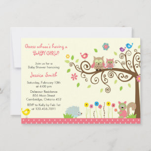 Kute Rosa Uggla Baby Shower-inbjudan till Baby Sh Inbjudningar