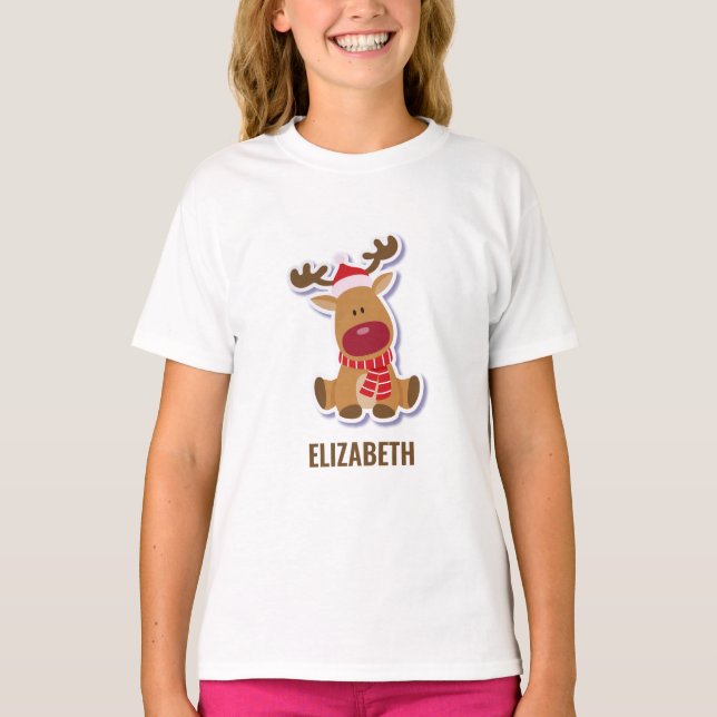 Kute Rudolph reninder Julnamn T Shirt (Framsida)
