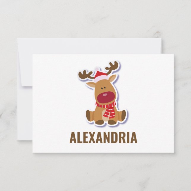 Kute Rudolph reninder Julnamn Tack Kort (Framsida)