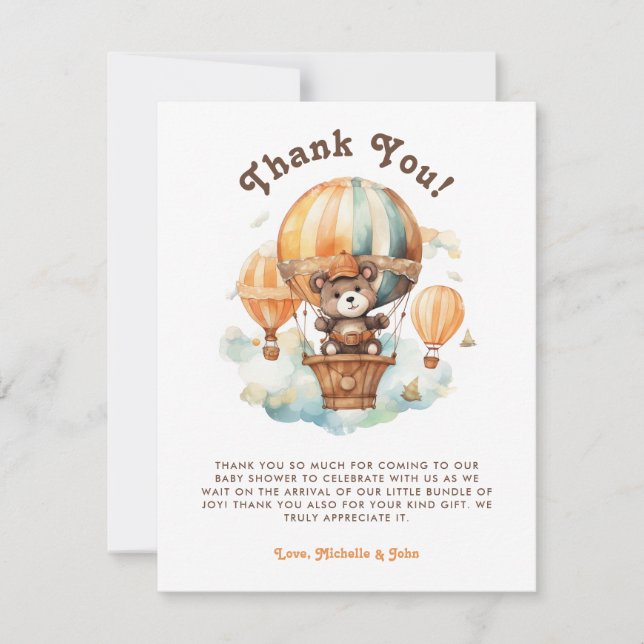 Kute Rustic Bear med ballonger, babystövel Inbjudningar (Framsida)