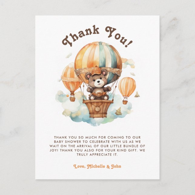 Kute Rustic Bear med ballonger, babystövel Vykort (Framsida)