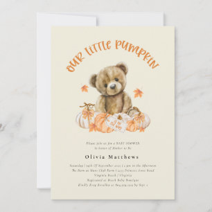 Kute Rustic Bear med Pumpkins Autumn Baby Shower Inbjudningar
