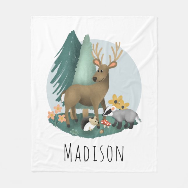 Kute Rustic Woodland Forest Animals Kids Fleecefilt (Framsidan)