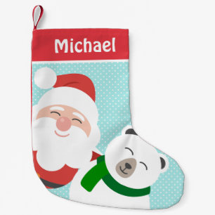 Kute Santa och Polar Bear Personlig Kids Liten Julstrumpa