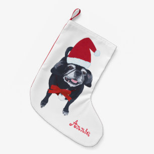 Kute Santa Pug Personlig Hund Jul Stock Liten Julstrumpa