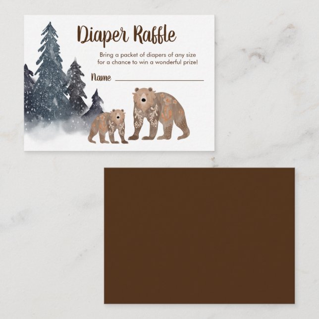 Kute Scandi Bears Winter Baby Shower Raffle Tilläggskort (Fram/baksida)