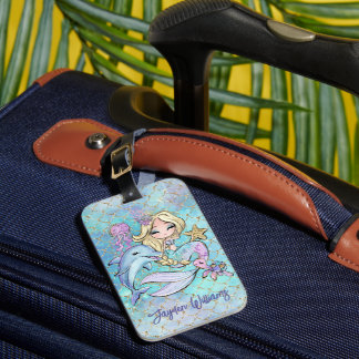 Kute Sjöjungfru Blonde Girl Custom Name Kids Bagagebricka
