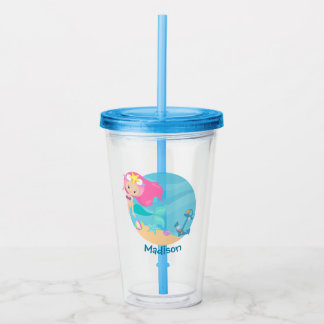 Kute Sjöjungfru Girl Beach Födelsedagsfest Anpassn Take Away Mugg
