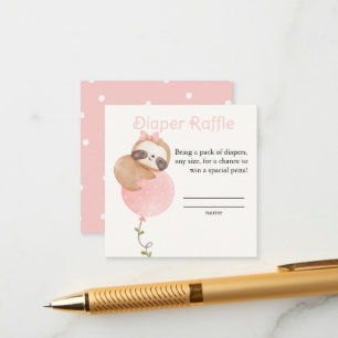 Kute Sloth Flicka Baby Shower Diaper Raffle Tilläggskort