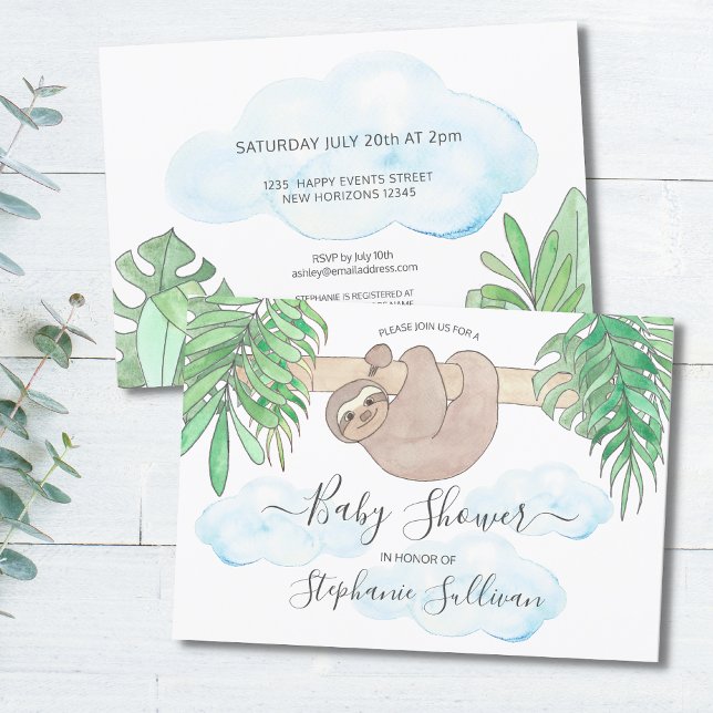 Kute Sloth Gender Neutral Baby Shower-inbjudan Inbjudningar (Skapare uppladdad)