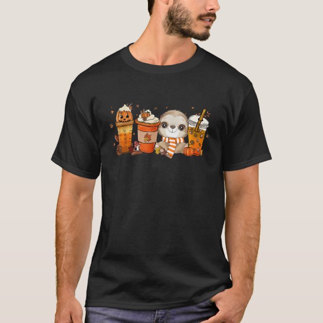 Kute Sloth Pumpkin Spice Coffee Latte Fall Höst T Shirt (Framsida)