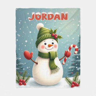 Kute Snögubbe juldesign med eget namn Fleecefilt