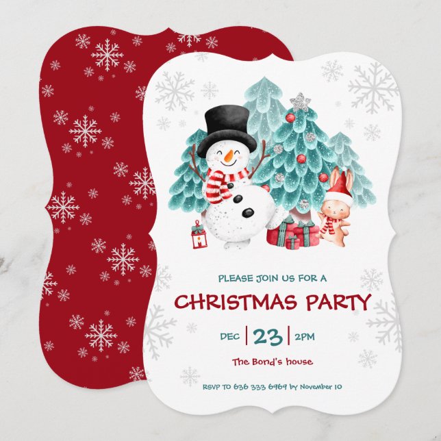 Kute Snögubbe julfest - inbjudan (Fram/baksida)