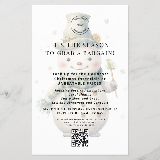 Kute Snögubbe Store-julklapp erbjuder QR-kod Flygblad (Framsidan)