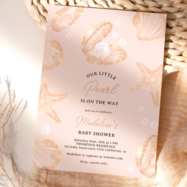Kute sommarhavets lilla babydusch inbjudningar (Cute summer ocean little pearl baby shower invitation)