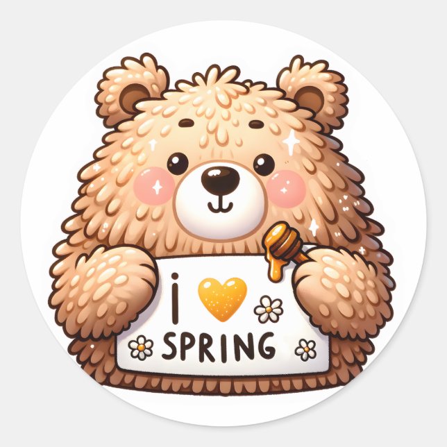 Kute Springtime Bear Sticker Runt Klistermärke (Framsida)