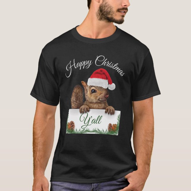 Kute Squirrel Lycklig jultomten Hat Design T Shirt (Framsida)