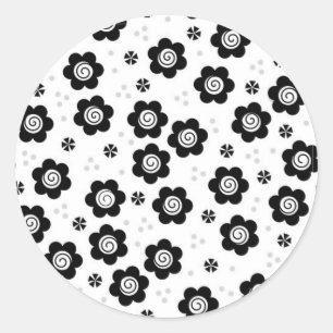 Kute, svarta, vita blommor Sticker Runt Klistermärke