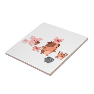 Kute Tecknad Gris Family Tile Kakelplatta