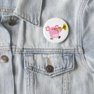 Kute Tecknad Gris spelar trumpet Button Badge Knapp