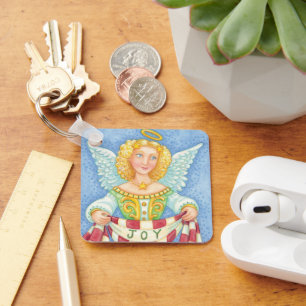 Kute Tecknad Jul-ängel Halo med Joy Banner Nyckelring