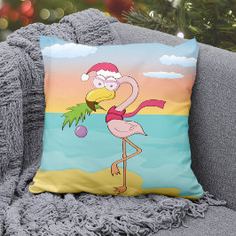 Kute tecknad: Julflamingo på stranden Kudde
