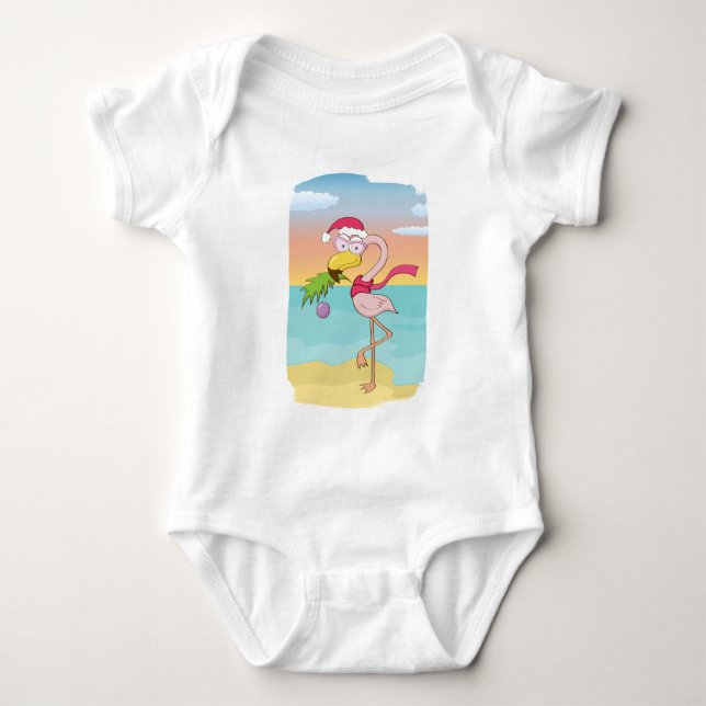 Kute tecknad: Julflamingo på stranden T Shirt (Framsida)
