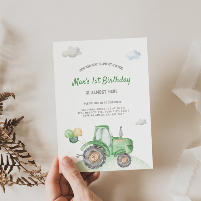 Kute Tractor Birthday-inbjudan Inbjudningar (Skapare uppladdad)