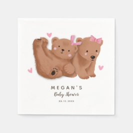 Kute Twin Girls Rustic Bear Baby Shower Napkins Pappersservett