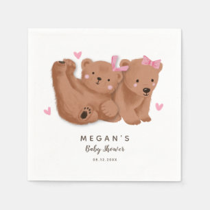 Kute Twin Girls Rustic Bear Baby Shower Napkins Pappersservett