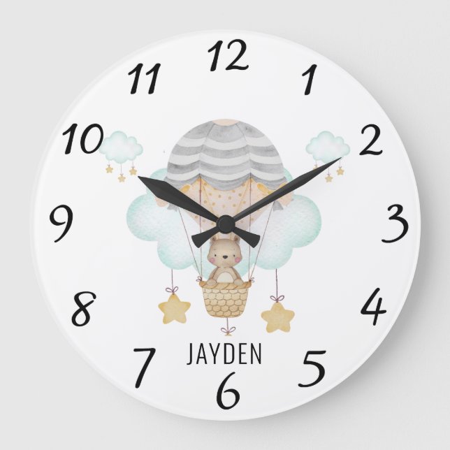 Kute vattenfärgsbeläggning i Luftballong Nursery Stor Klocka (Framsida)