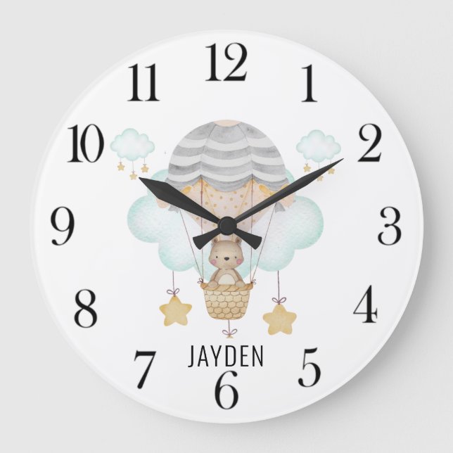 Kute vattenfärgsbeläggning i Luftballong Nursery Stor Klocka (Framsida)