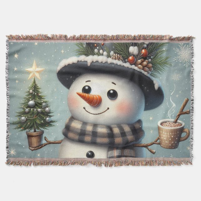 Kute, vit jul/vinter snögubbe filt (Framsidan)