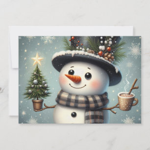 Kute, vit jul/vinter snögubbe julkort