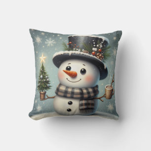 Kute, vit jul/vinter snögubbe kudde