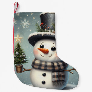 Kute, vit jul/vinter snögubbe liten julstrumpa