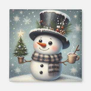 Kute, vit jul/vinter snögubbe magnet