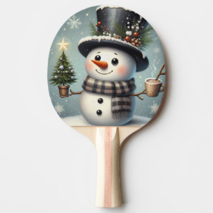 Kute, vit jul/vinter snögubbe pingisracket