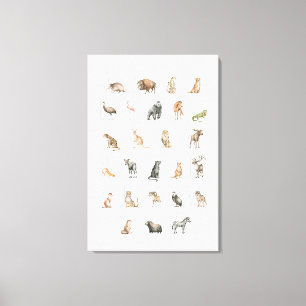 Kute Watercolor Animal Alphabet Canvastryck