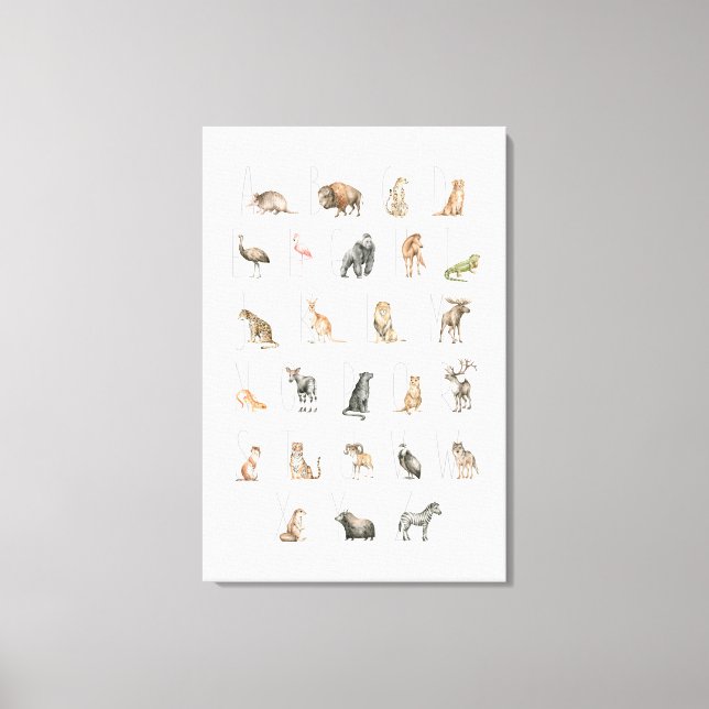 Kute Watercolor Animal Alphabet Canvastryck (Framsida)